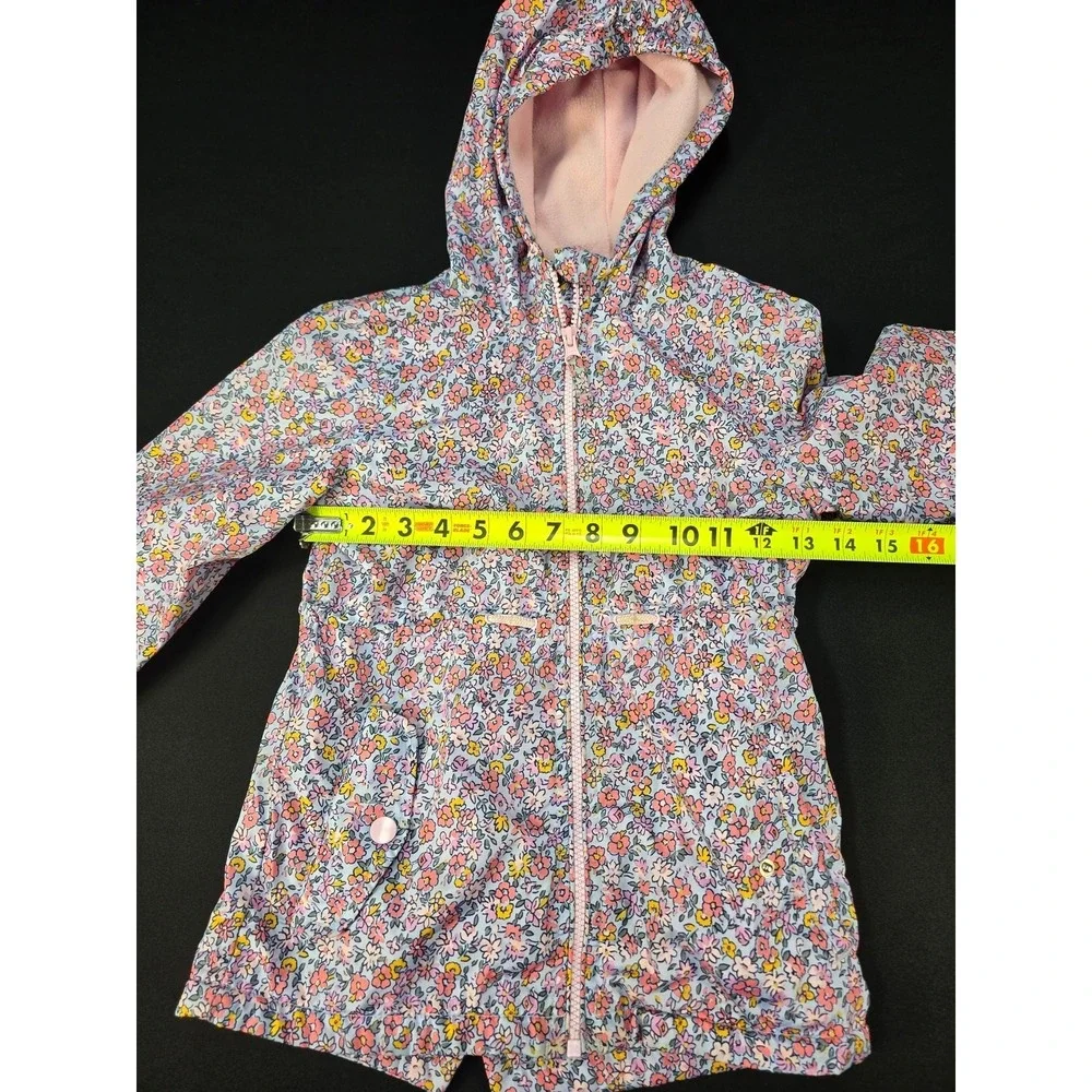 OshKosh B'gosh Girls L 6X Floral Hooded Jacket Pink Fleece Lined Zip Coat
